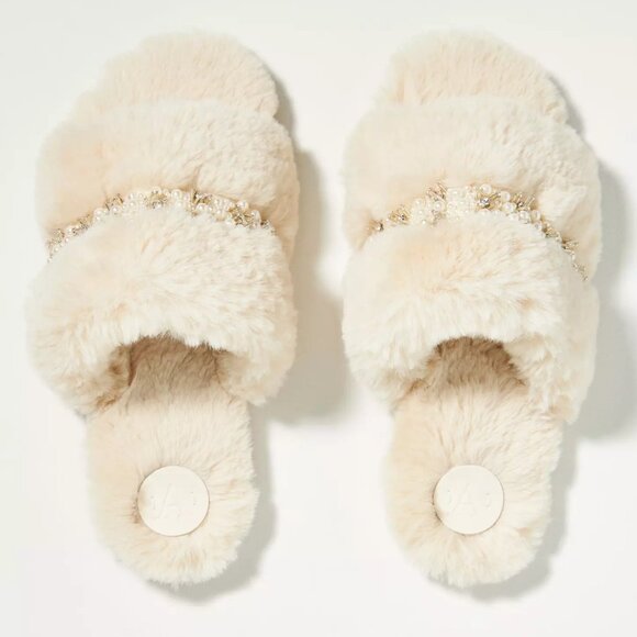 By Anthropologie Open-Toe Pearl Slippers NWT Size Medium - Picture 1 of 9